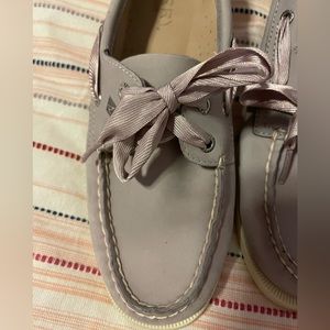 Purple leather boat shoes